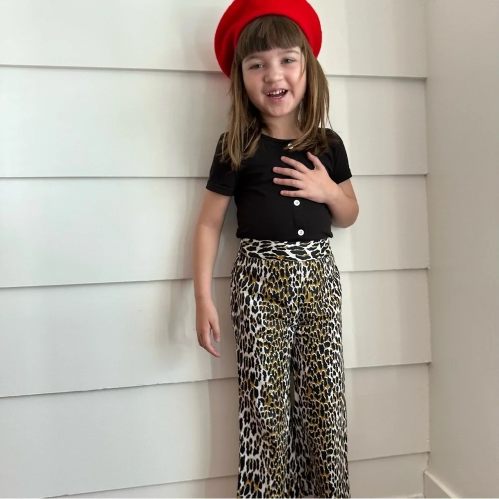 Vintage Fabric Leopard Print Flared Pants